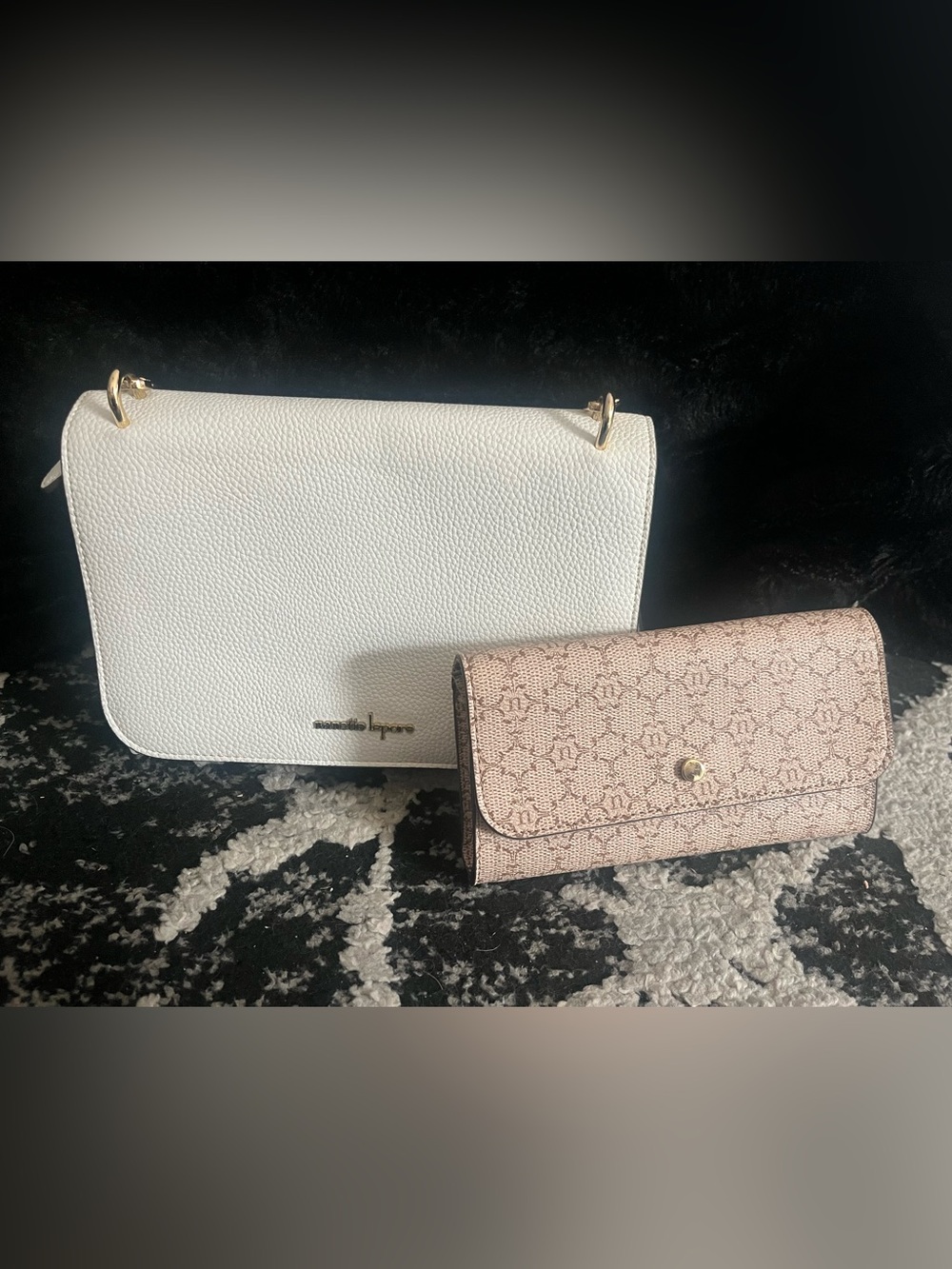 Nanette Lepore Vegan Leather Purse Shoulder Bag with Clutch Wristlet white